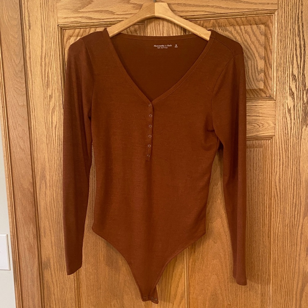 Abercrombie & Fitch Warm Brown Henley Bodysuit Top